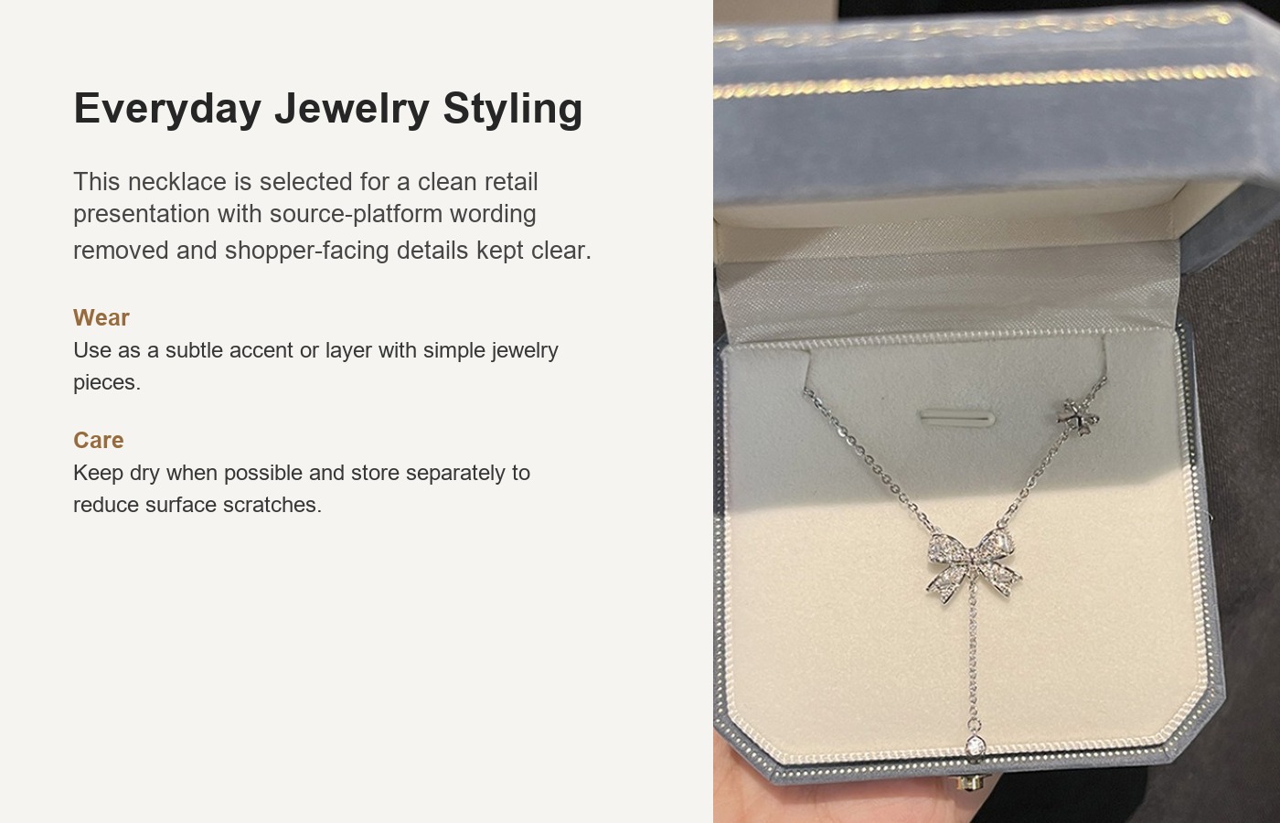S925 Silver Bow CZ Light Luxury Collarbone Chain Necklace for Women detail image