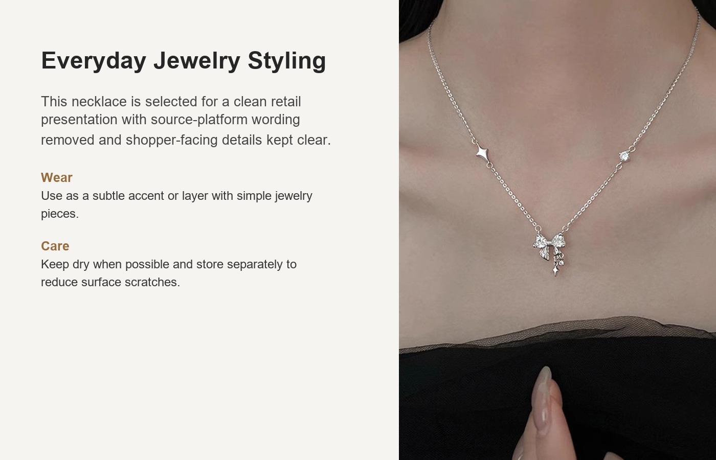 S925 Silver Bow CZ Light Luxury Collarbone Chain Necklace for Women detail image