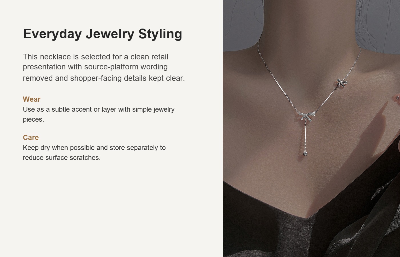 S925 Silver Bow CZ Light Luxury Collarbone Chain Necklace for Women detail image