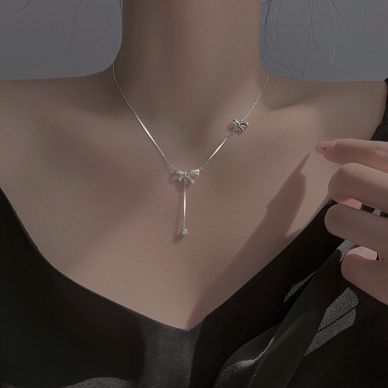 S925 Silver Bow CZ Light Luxury Collarbone Chain Necklace for Women main image 1