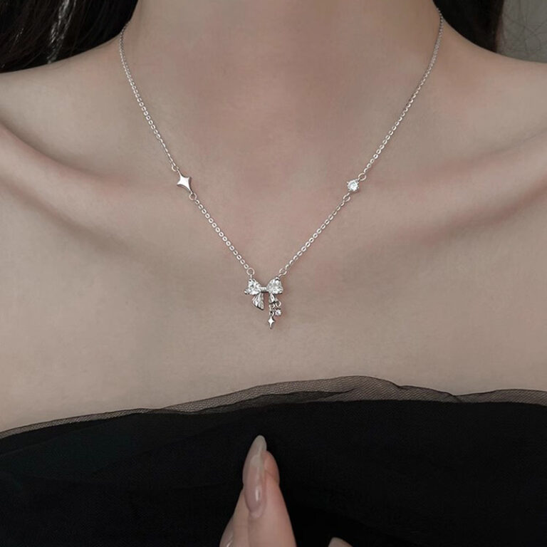 S925 Silver Bow CZ Light Luxury Collarbone Chain Necklace for Women main image 1