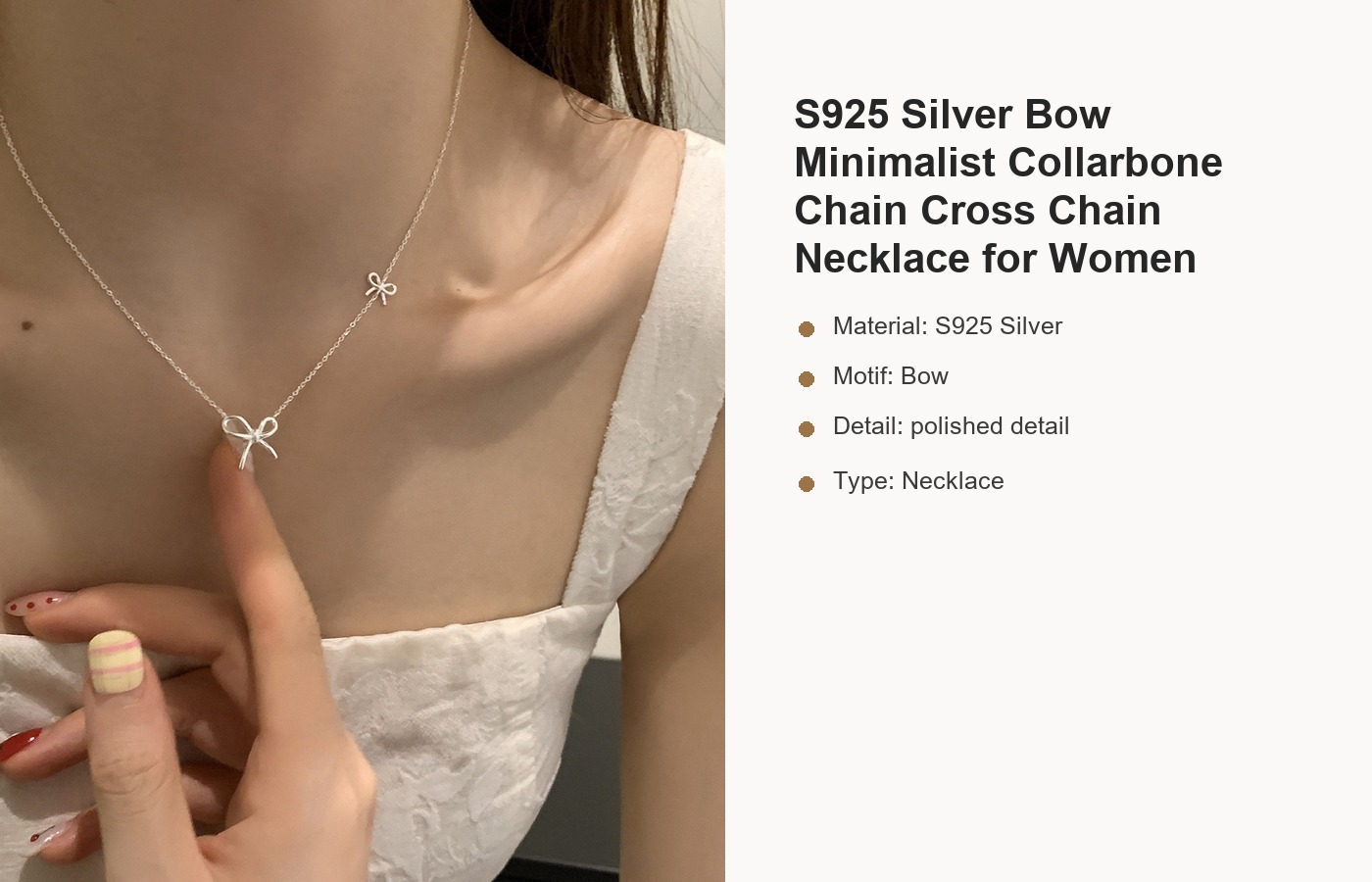 S925 Silver Bow Minimalist Collarbone Chain Cross Chain Necklace for Women detail image