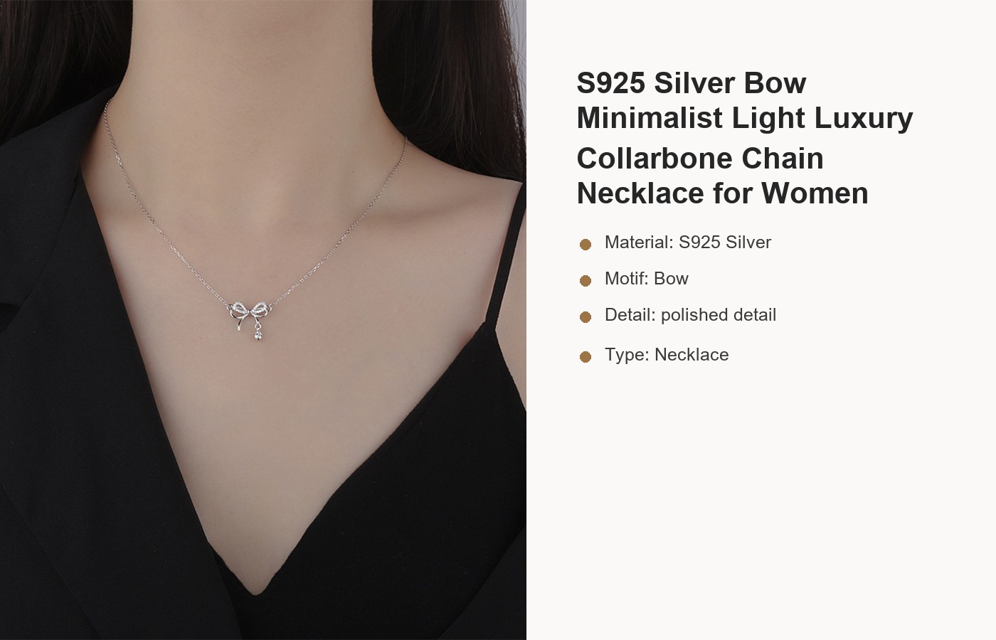 S925 Silver Bow Minimalist Light Luxury Collarbone Chain Necklace for Women detail image