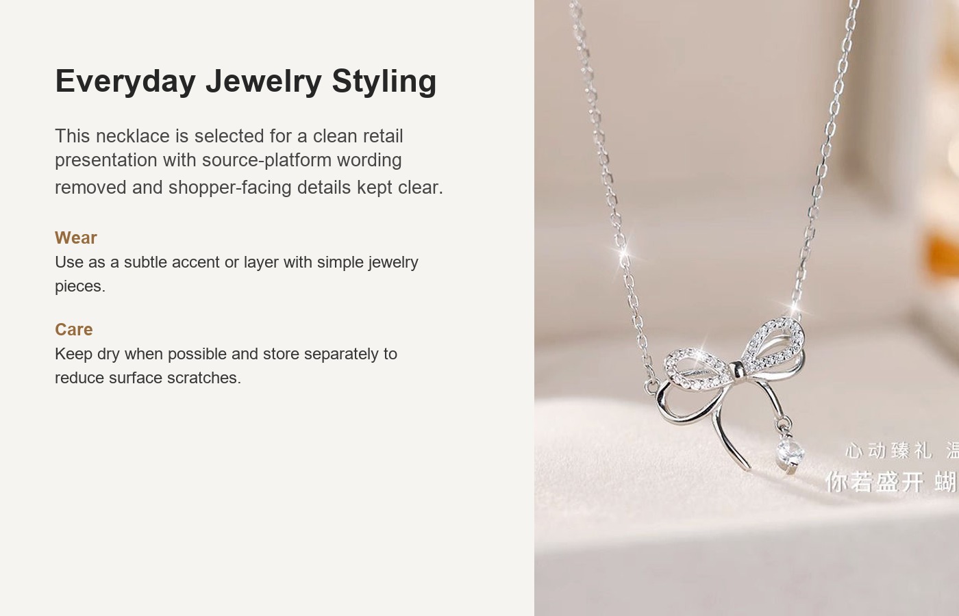 S925 Silver Bow Minimalist Light Luxury Collarbone Chain Necklace for Women detail image