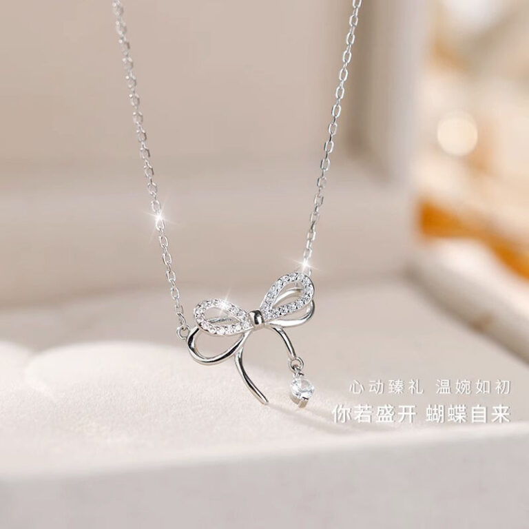 S925 Silver Bow Minimalist Light Luxury Collarbone Chain Necklace for Women main image 1