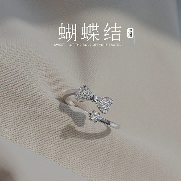 S925 Silver Bow Sparkle CZ Light Luxury Adjustable Open Ring for Women main image 1
