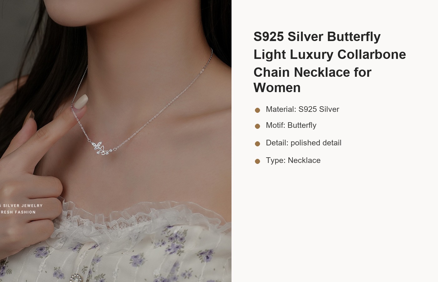 S925 Silver Butterfly Light Luxury Collarbone Chain Necklace for Women detail image