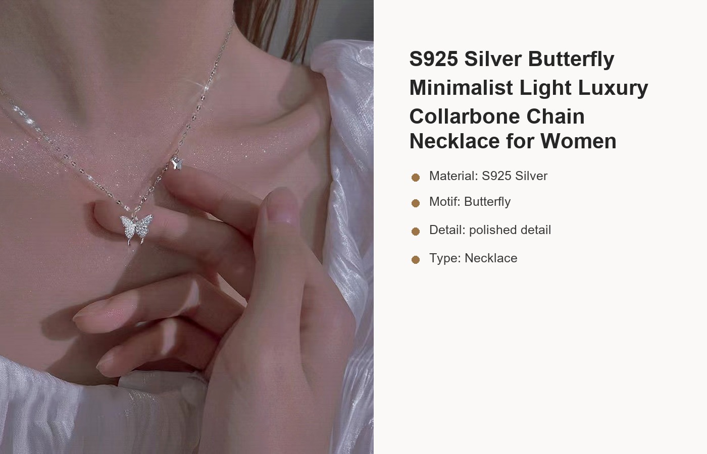 S925 Silver Butterfly Minimalist Light Luxury Collarbone Chain Necklace for Women detail image