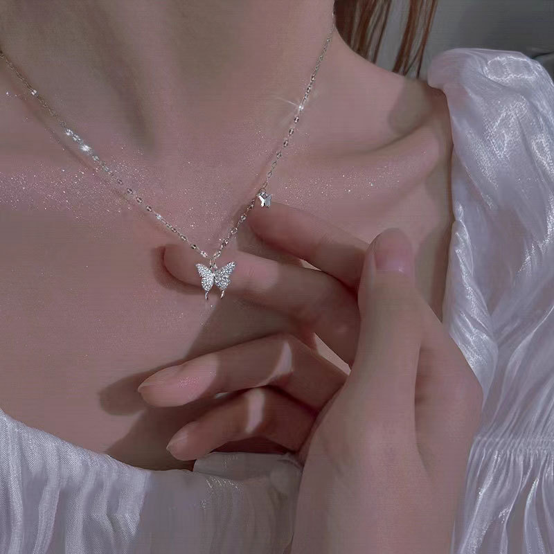 S925 Silver Butterfly Minimalist Light Luxury Collarbone Chain Necklace for Women main image 2