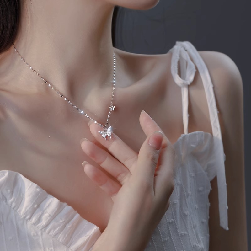 S925 Silver Butterfly Minimalist Light Luxury Collarbone Chain Necklace for Women main image 3