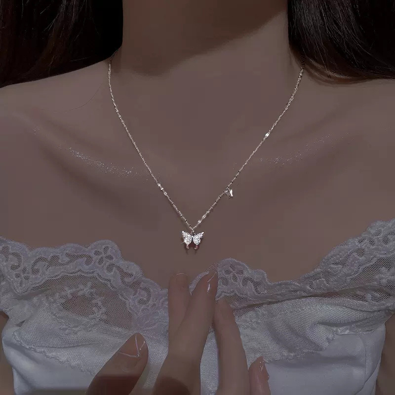 S925 Silver Butterfly Minimalist Light Luxury Collarbone Chain Necklace for Women main image 4