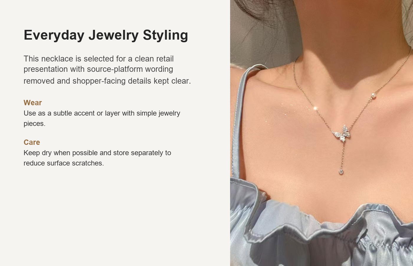 S925 Silver Butterfly Pearl Light Luxury Collarbone Chain Necklace for Women detail image