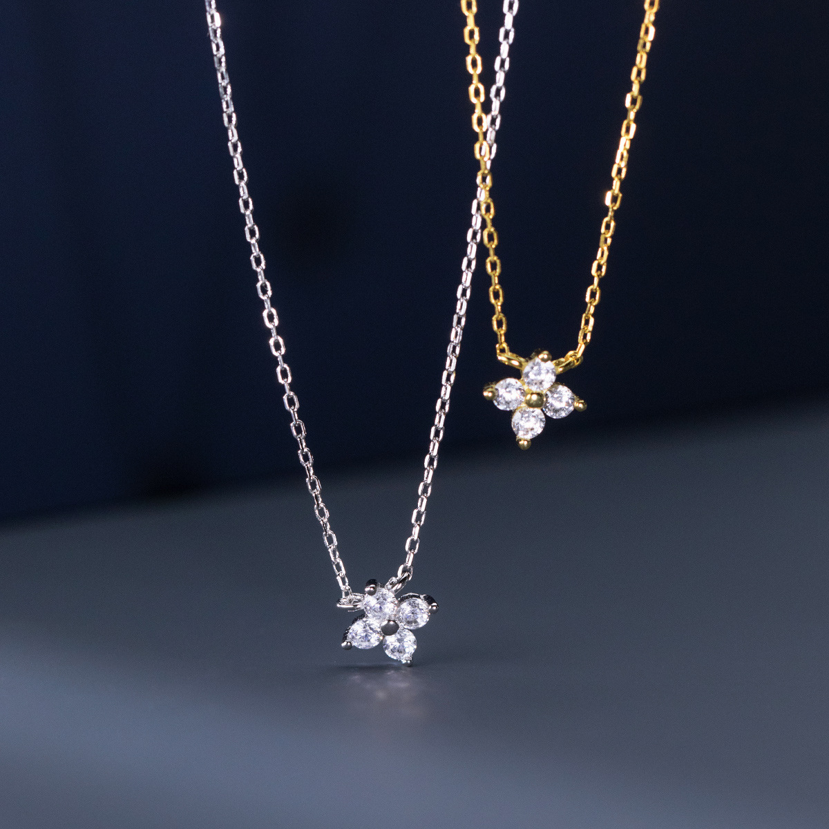 S925 Silver Lucky Four Leaf Clover CZ Minimalist Collarbone Chain Necklace for Women product image 2