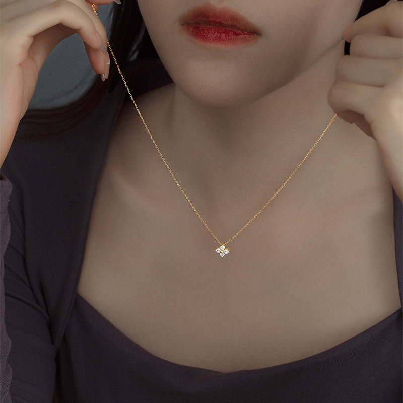 S925 Silver Lucky Four Leaf Clover CZ Minimalist Collarbone Chain Necklace for Women product image 3