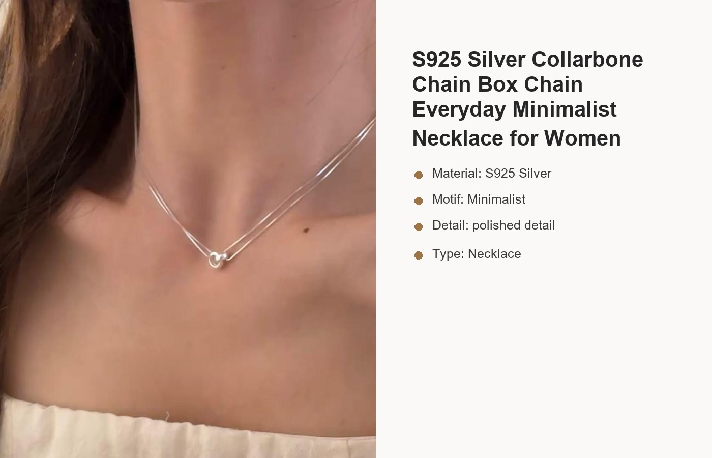 S925 Silver Collarbone Chain Box Chain Everyday Minimalist Necklace for Women detail image
