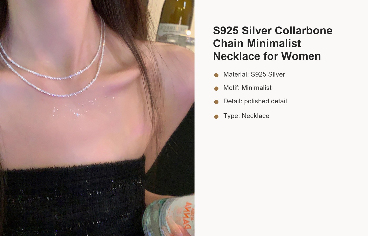 S925 Silver Collarbone Chain Minimalist Necklace for Women detail image