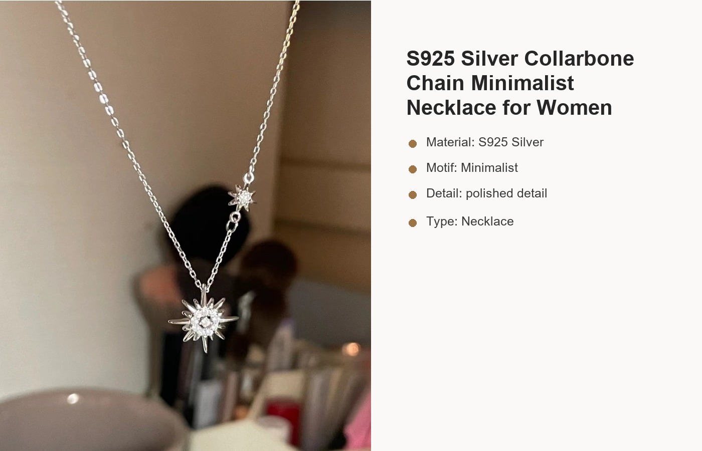 S925 Silver Collarbone Chain Minimalist Necklace for Women detail image