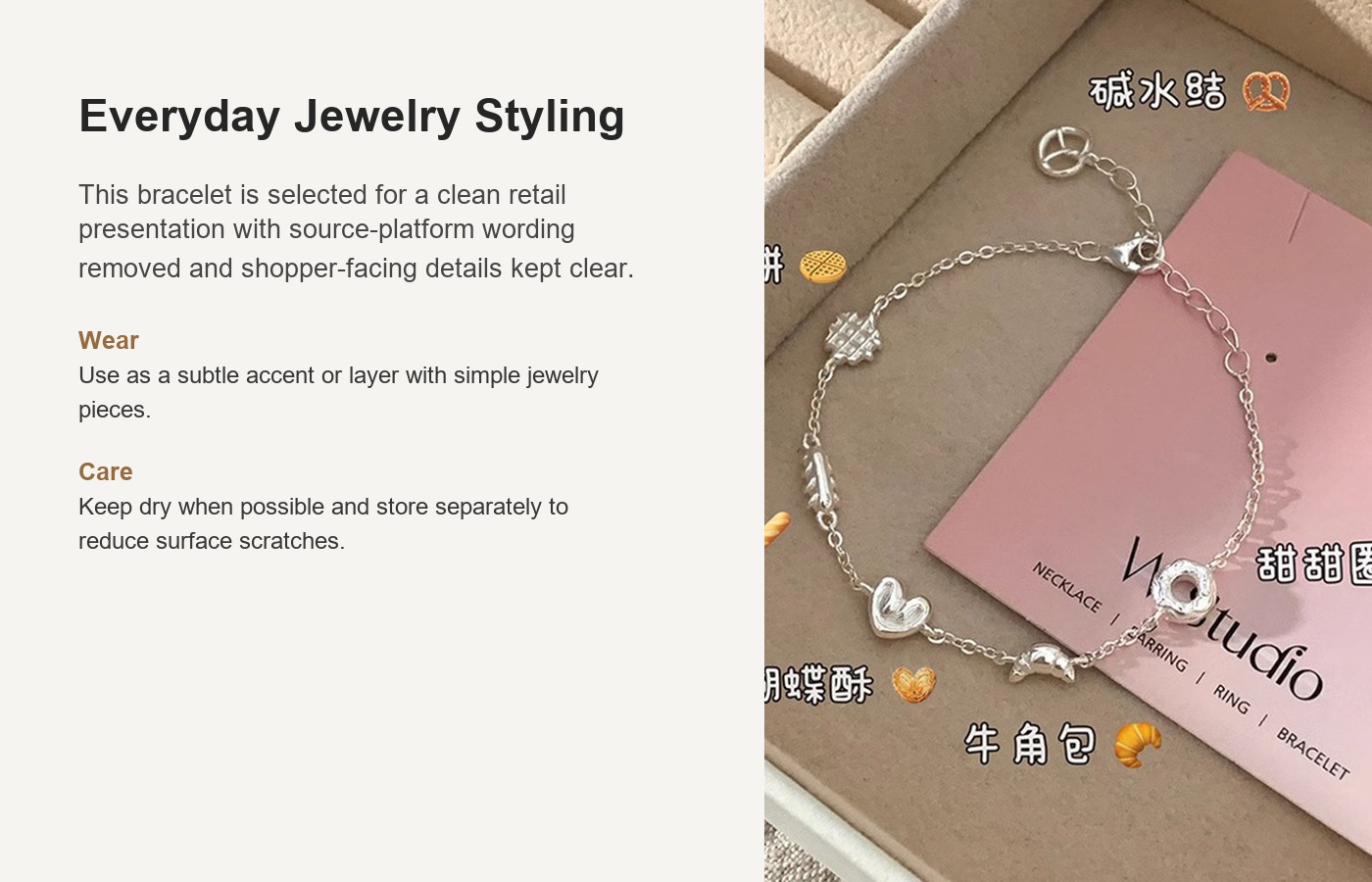 S925 Silver Croissant French Vintage Bracelet for Women detail image