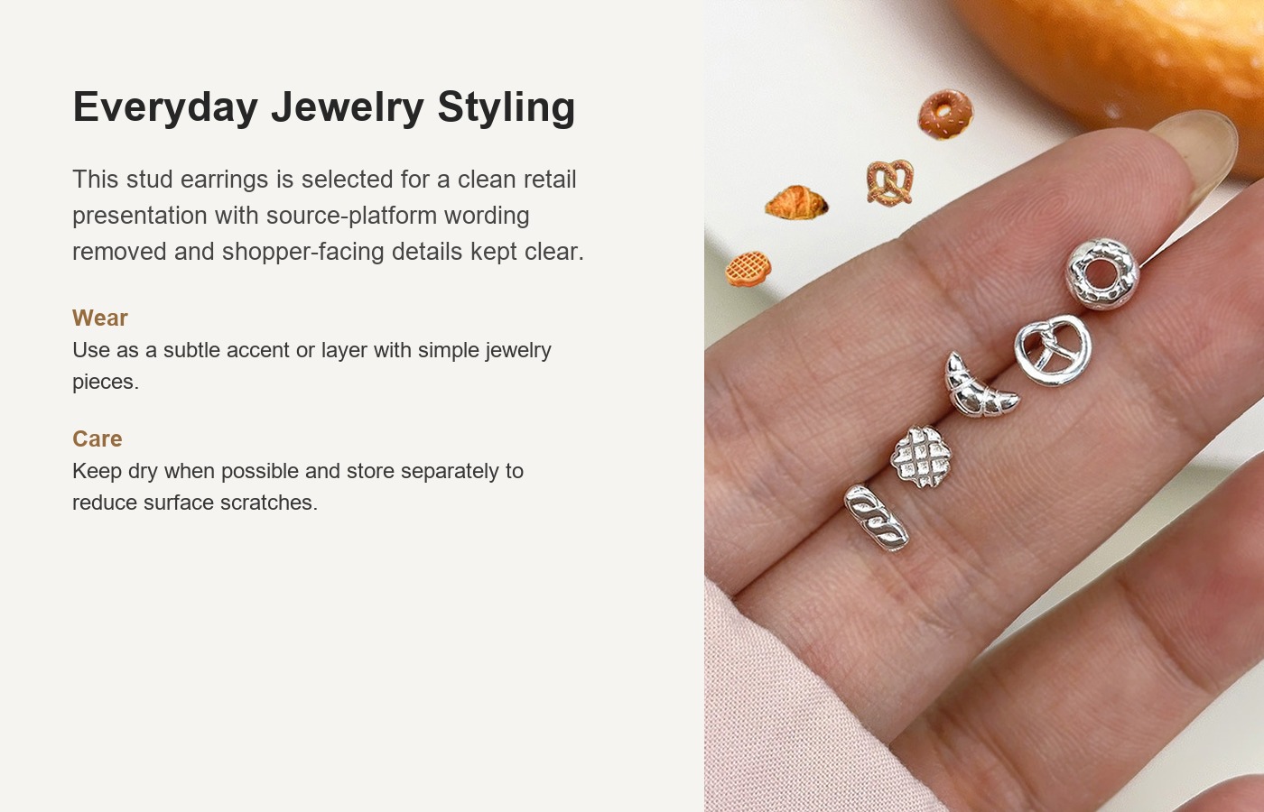 S925 Silver Croissant Minimalist Stud Earrings for Women detail image
