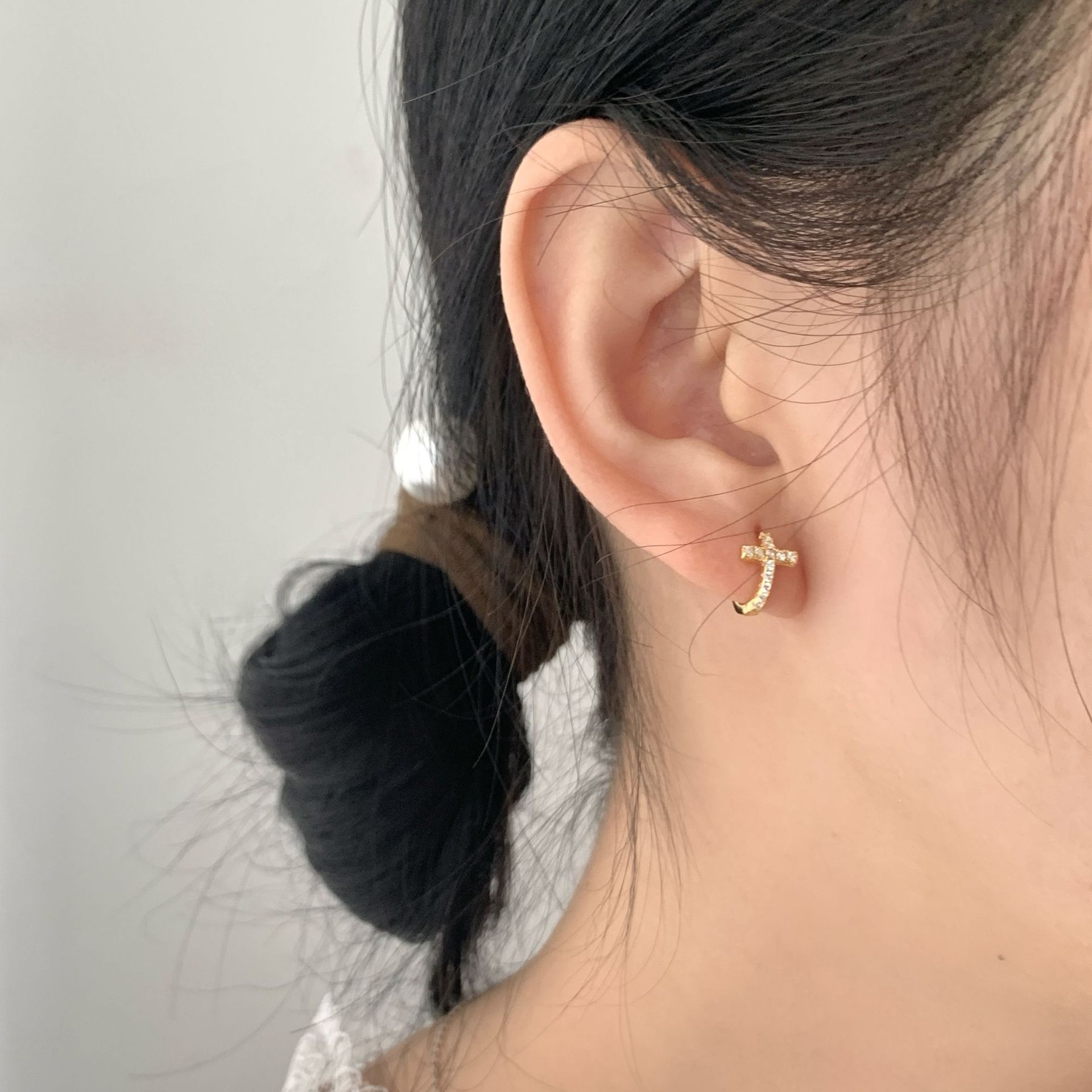 S925 Silver Cross CZ European American Hoop Earrings main image 4