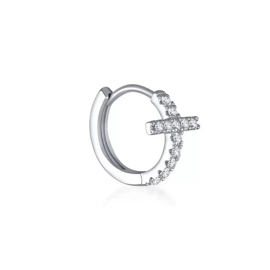 S925 Silver Cross CZ European American Hoop Earrings main image 5