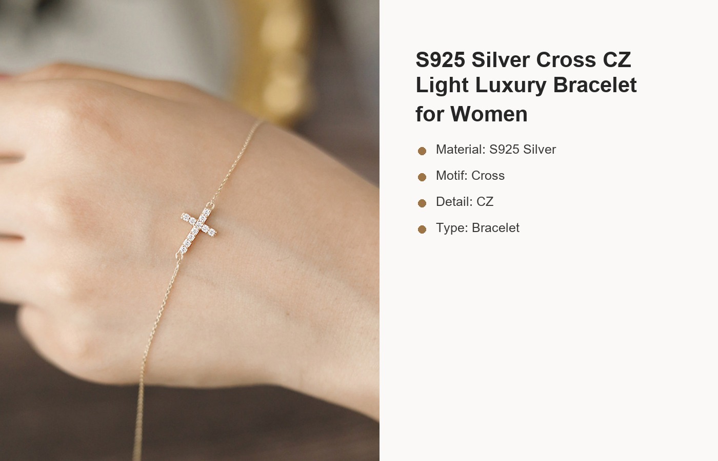 S925 Silver Cross CZ Light Luxury Bracelet for Women detail image