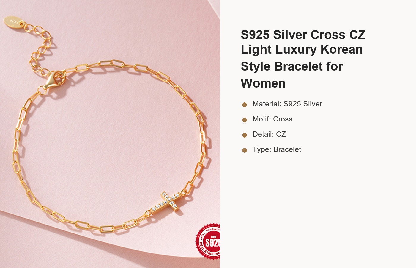 S925 Silver Cross CZ Light Luxury Korean Style Bracelet for Women detail image