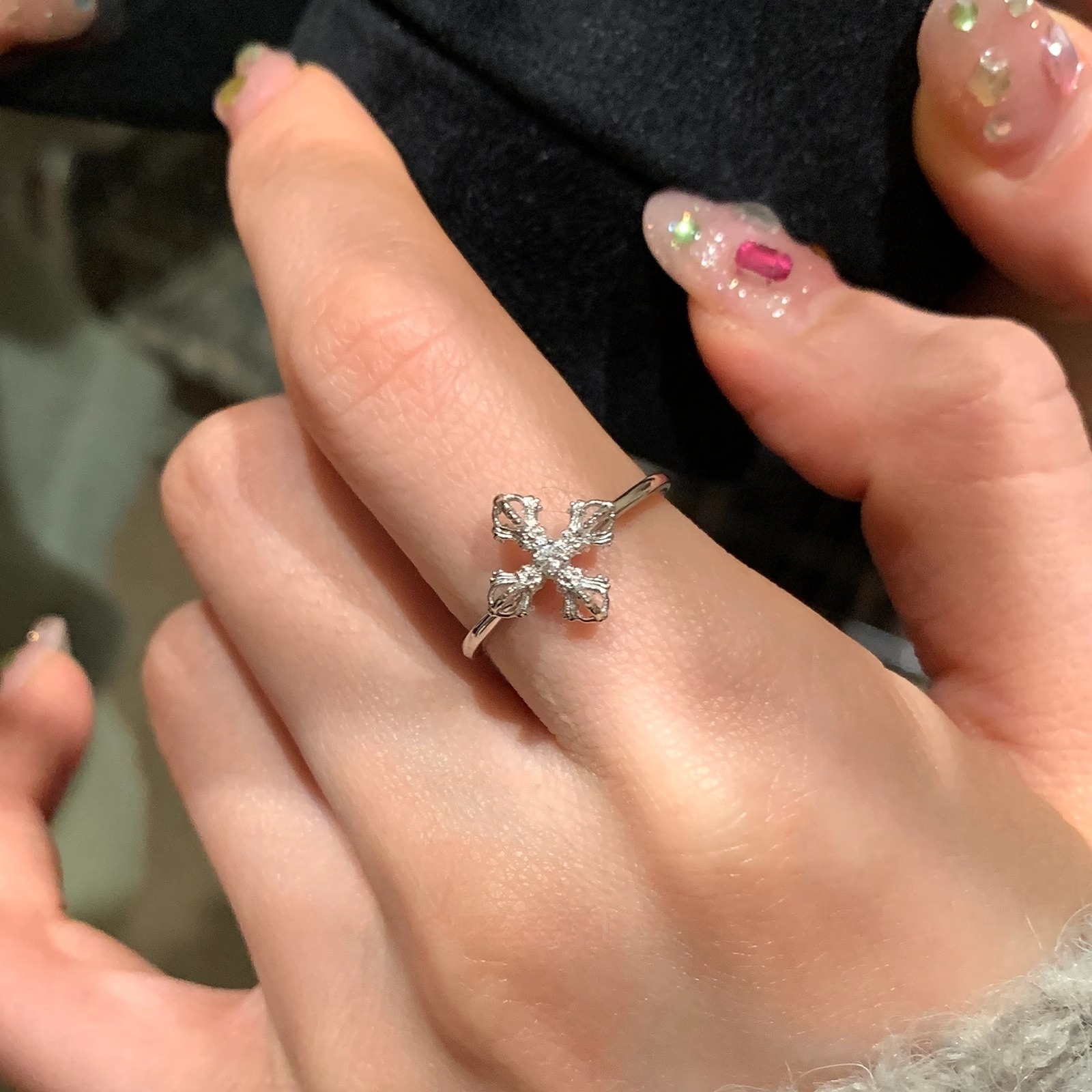 S925 Silver Cross CZ Light Luxury Korean Style Ring for Women main image 1