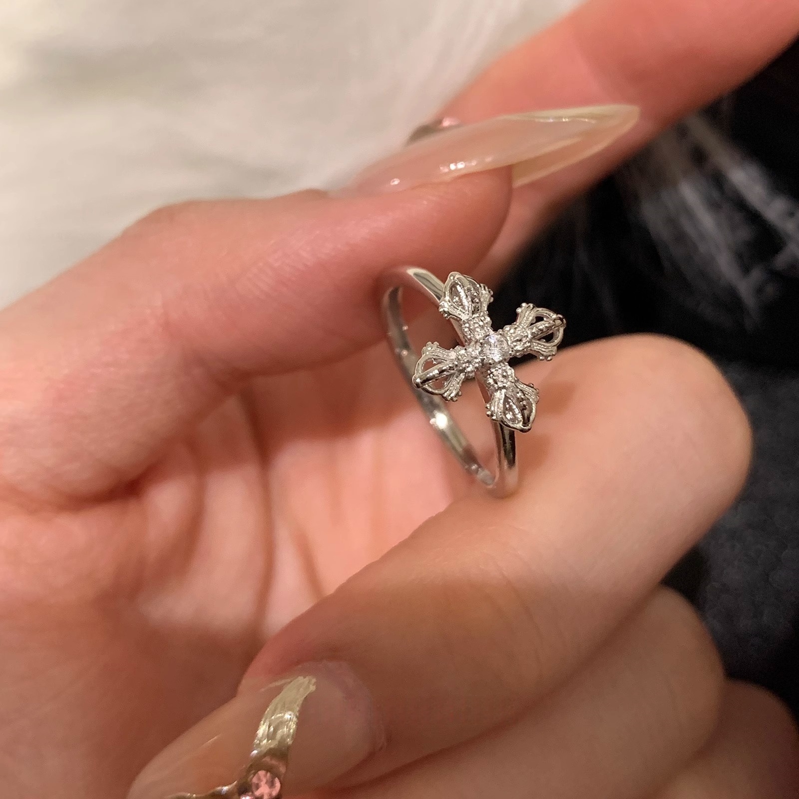 S925 Silver Cross CZ Light Luxury Korean Style Ring for Women main image 4
