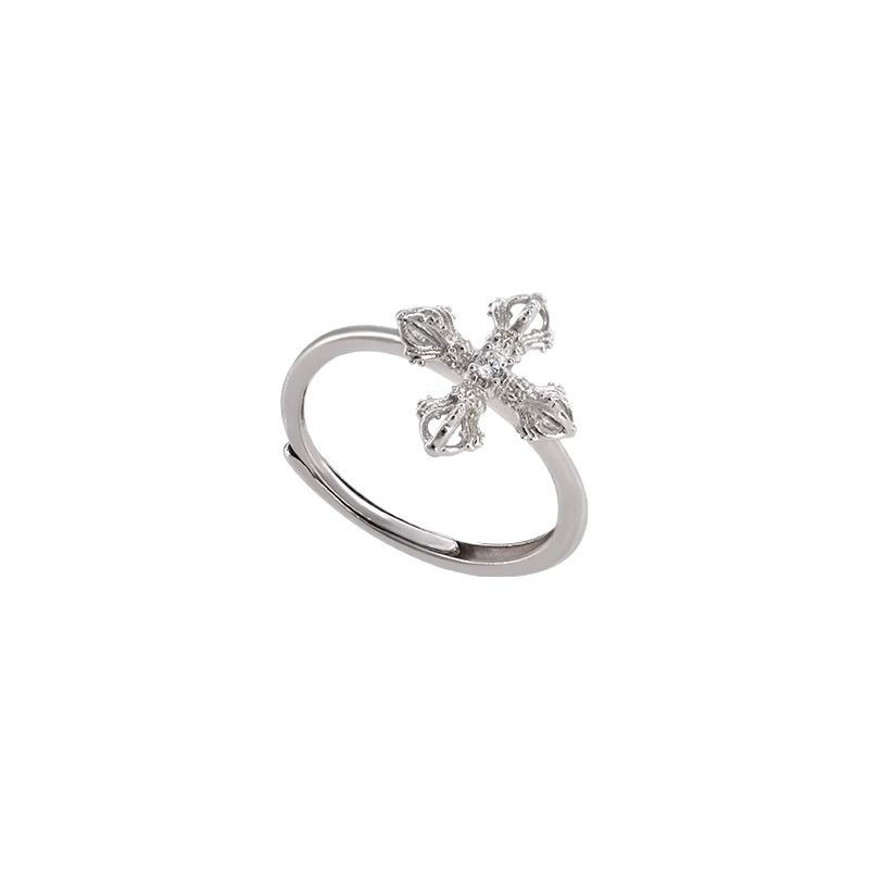 S925 Silver Cross CZ Light Luxury Korean Style Ring for Women main image 5