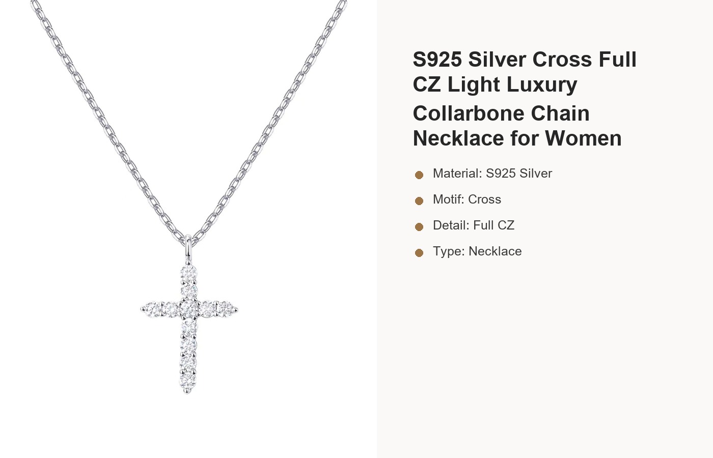 S925 Silver Cross Full CZ Light Luxury Collarbone Chain Necklace for Women detail image