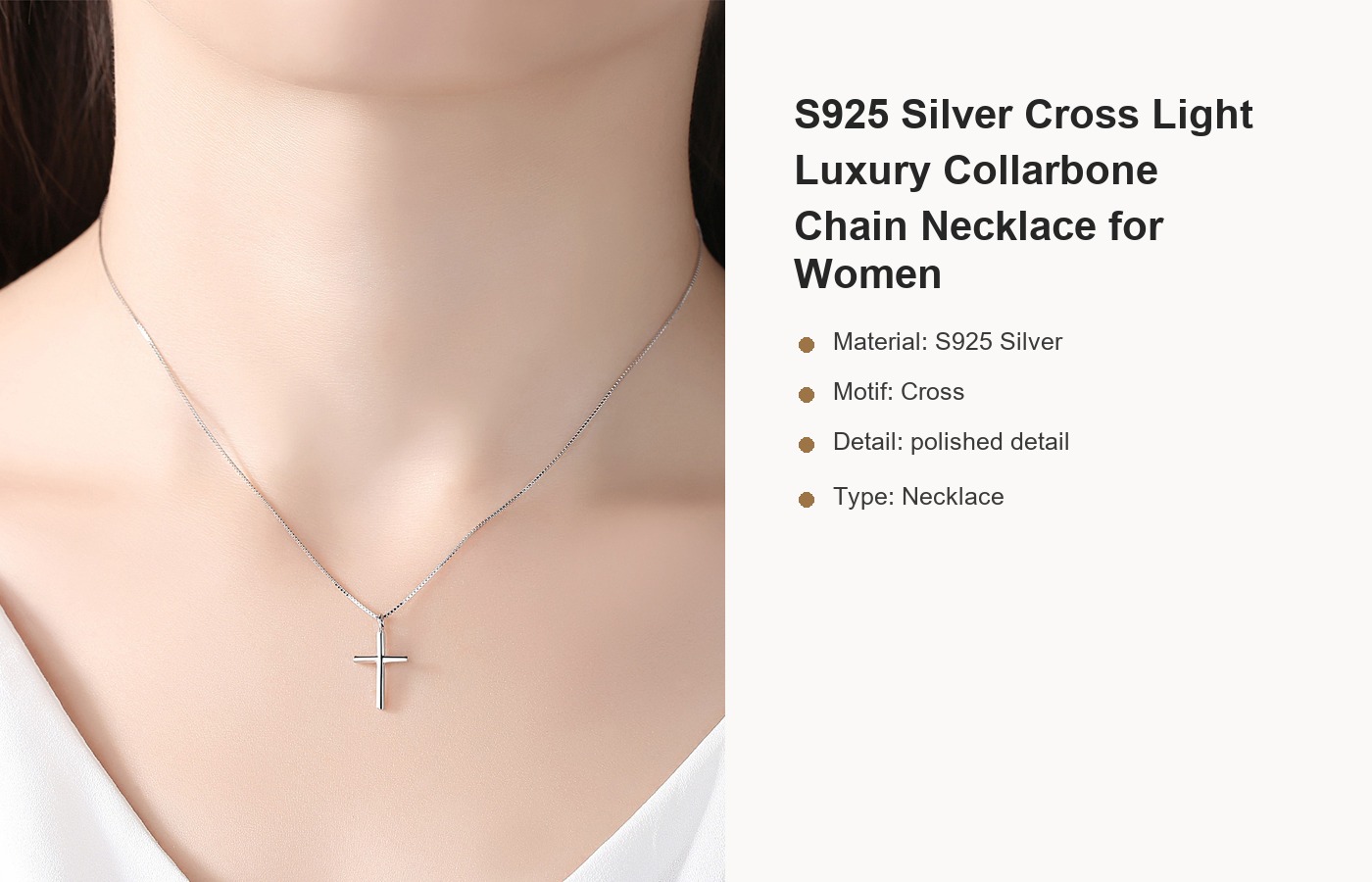 S925 Silver Cross Light Luxury Collarbone Chain Necklace for Women detail image