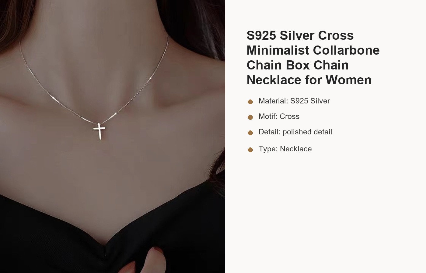 S925 Silver Cross Minimalist Collarbone Chain Box Chain Necklace for Women detail image