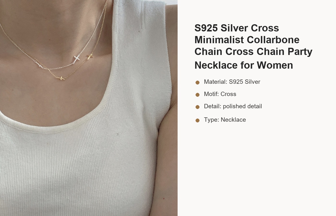 S925 Silver Cross Minimalist Collarbone Chain Cross Chain Party Necklace for Women detail image