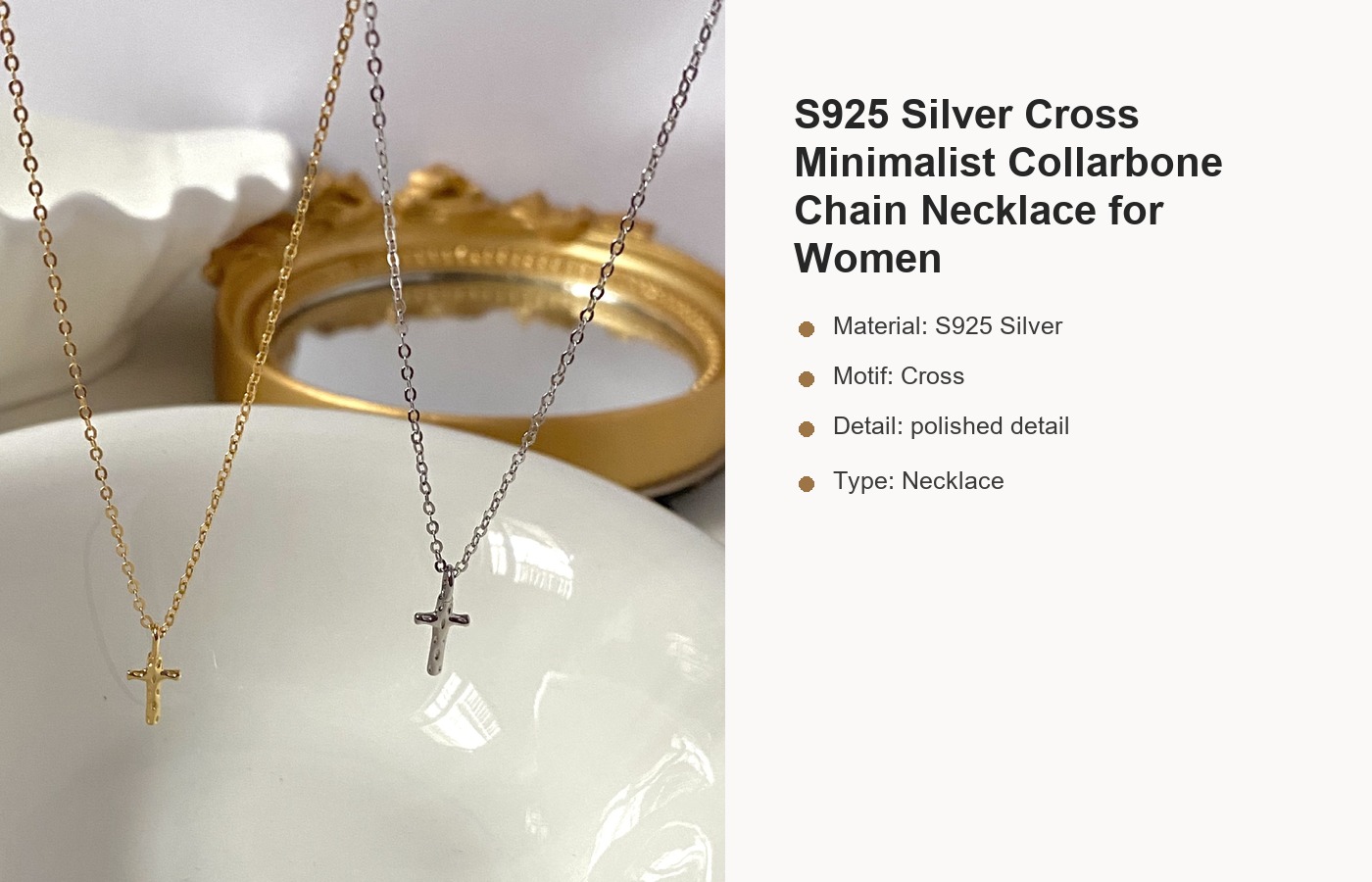 S925 Silver Cross Minimalist Collarbone Chain Necklace for Women detail image