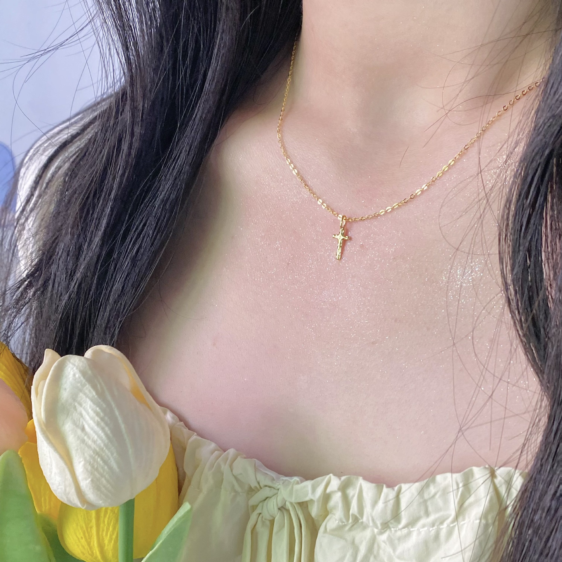 S925 Silver Cross Minimalist Collarbone Chain Necklace for Women main image 4