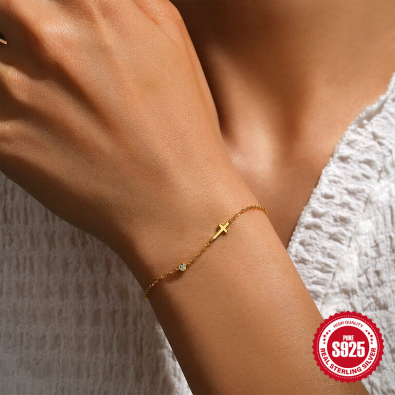 S925 Silver Cross Minimalist European American Micro Pave Bracelet for Women main image 1
