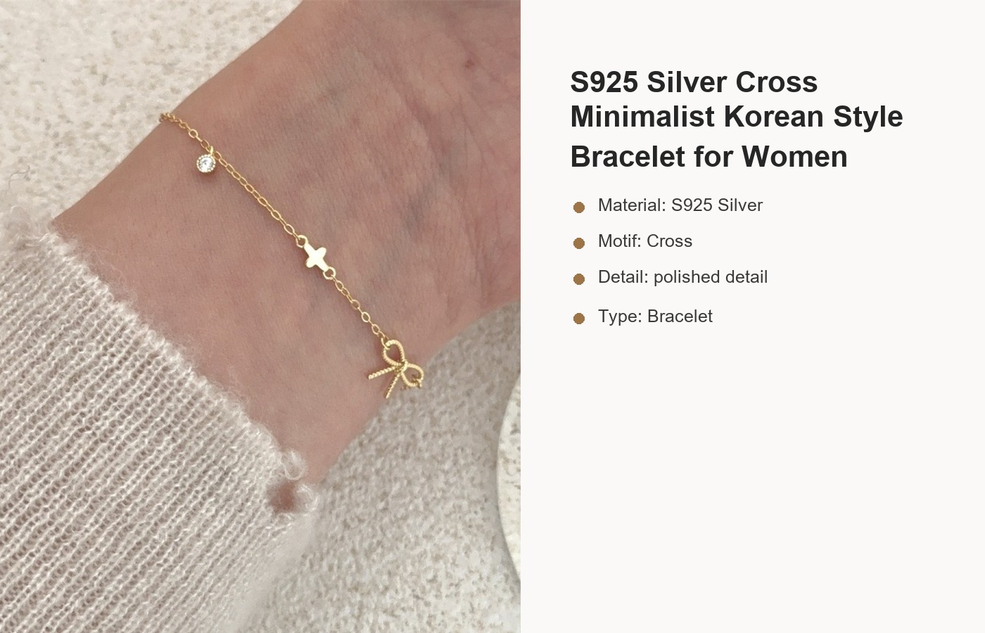 S925 Silver Cross Minimalist Korean Style Bracelet for Women detail image