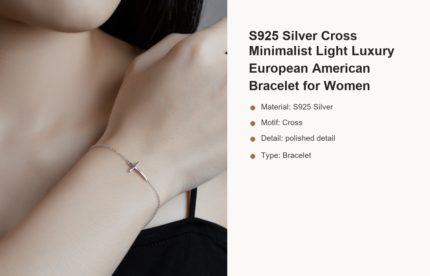 S925 Silver Cross Minimalist Light Luxury European American Bracelet for Women detail image