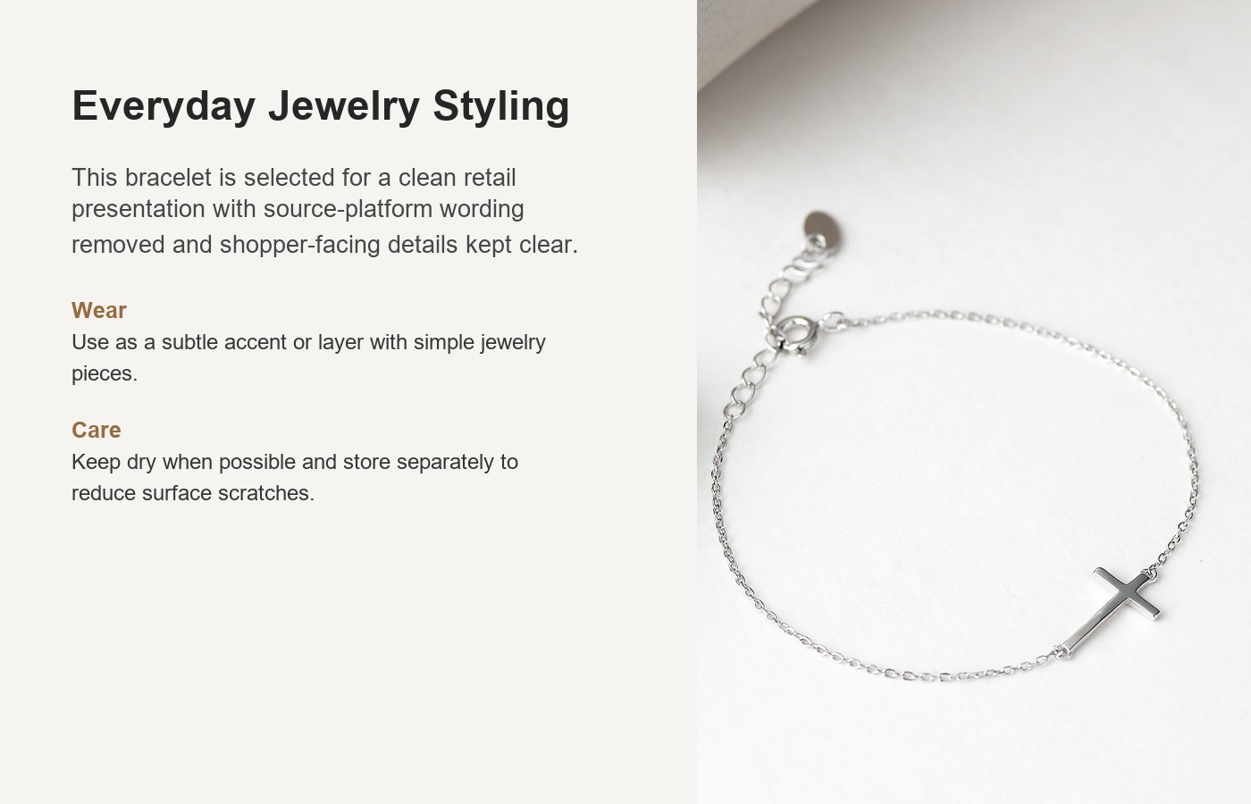 S925 Silver Cross Minimalist Light Luxury European American Bracelet for Women detail image