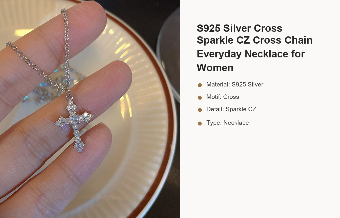S925 Silver Cross Sparkle CZ Cross Chain Everyday Necklace for Women detail image