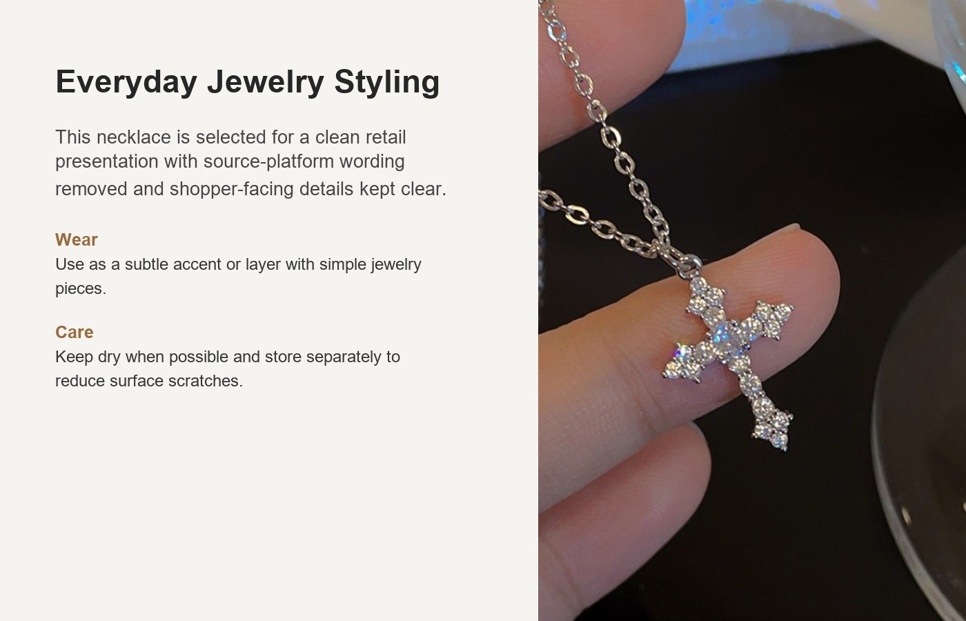 S925 Silver Cross Sparkle CZ Cross Chain Everyday Necklace for Women detail image