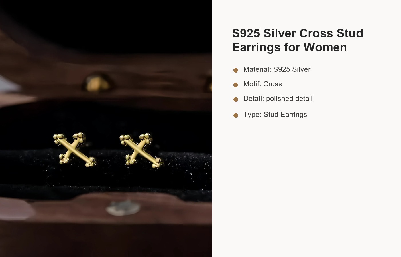 S925 Silver Cross Stud Earrings for Women detail image