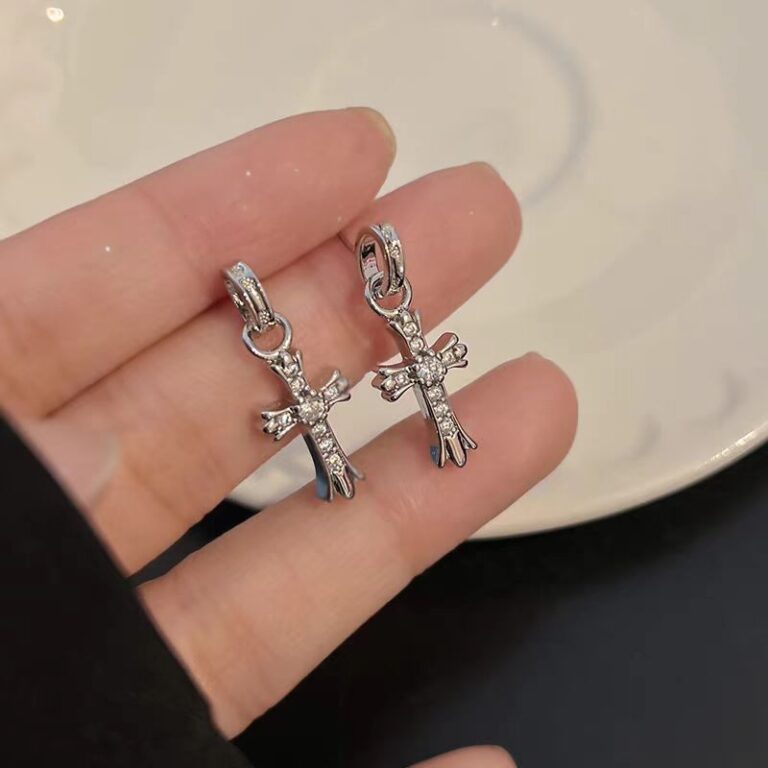 S925 Silver Cross Vintage Chinese Vintage Stud Earrings main image 1