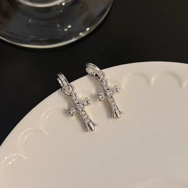 S925 Silver Cross Vintage Chinese Vintage Stud Earrings main image 2
