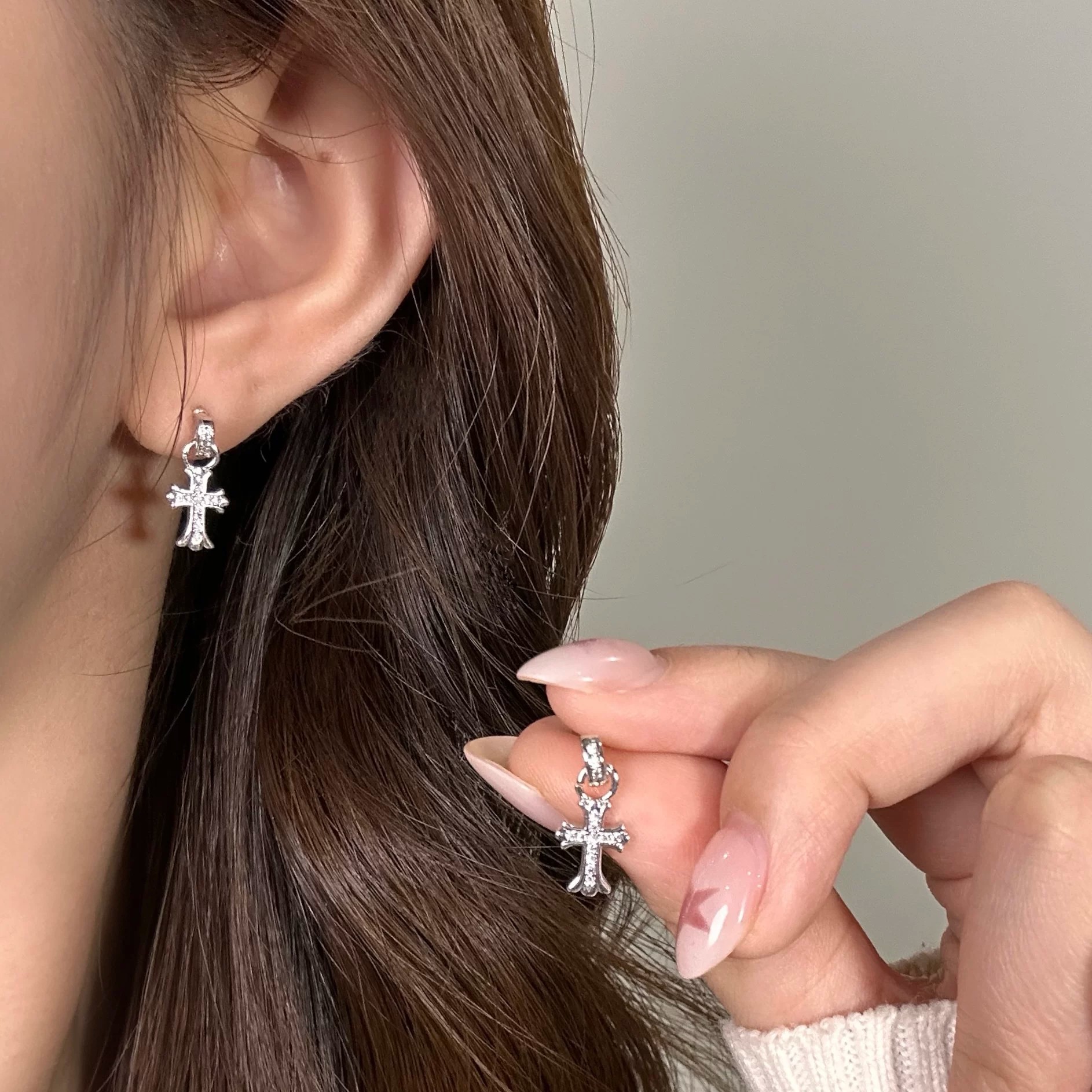 S925 Silver Cross Vintage Chinese Vintage Stud Earrings main image 3
