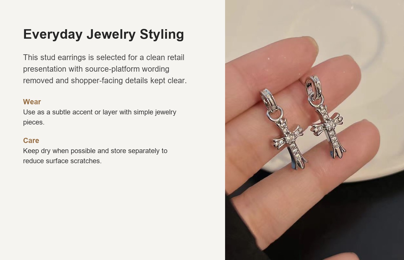 S925 Silver Cross Vintage Chinese Vintage Stud Earrings detail image