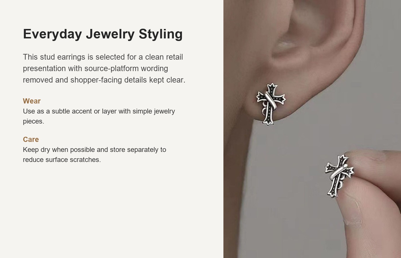 S925 Silver Cross Vintage Minimalist Stud Earrings for Women detail image