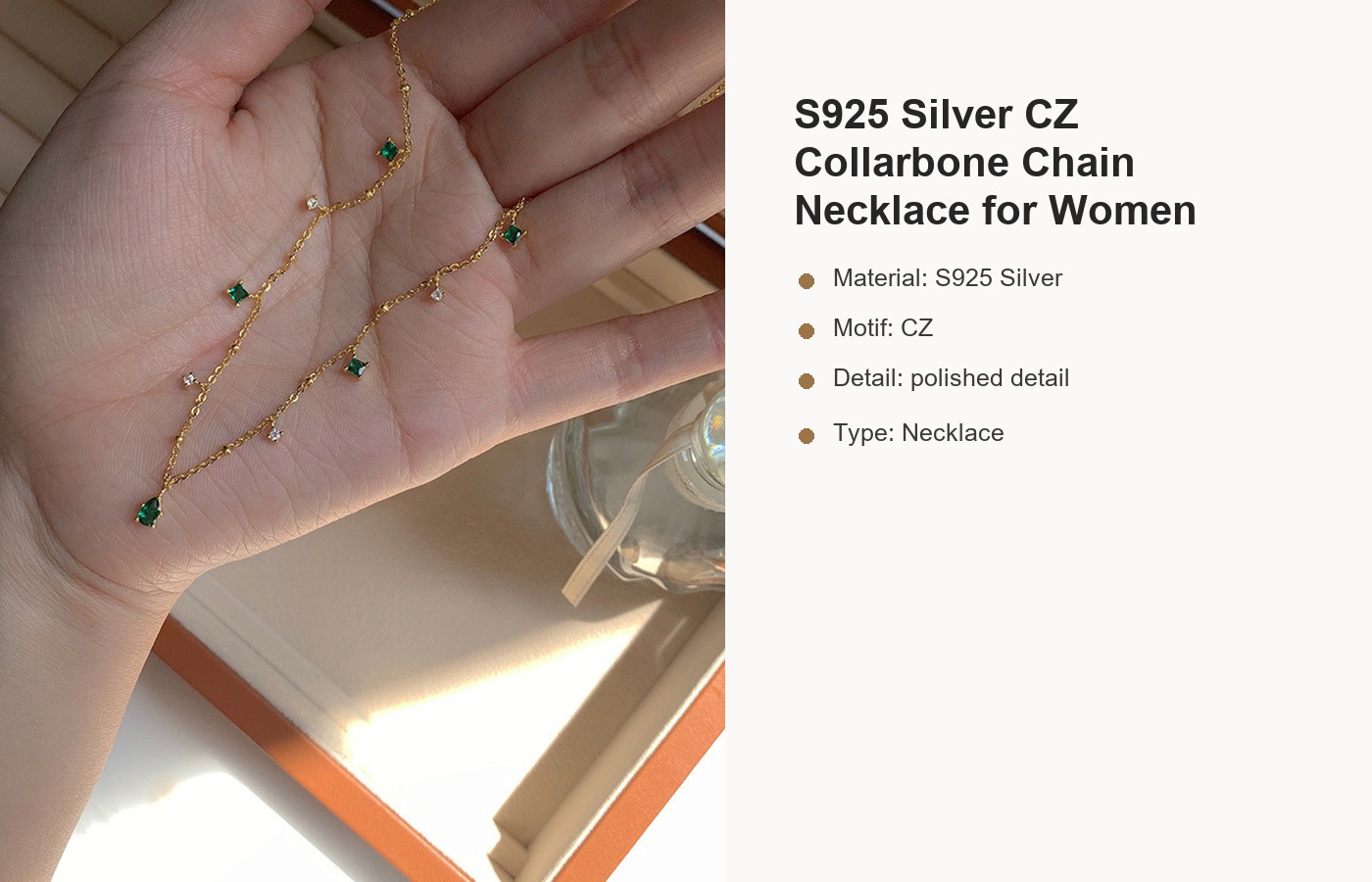 S925 Silver CZ Collarbone Chain Necklace for Women detail image