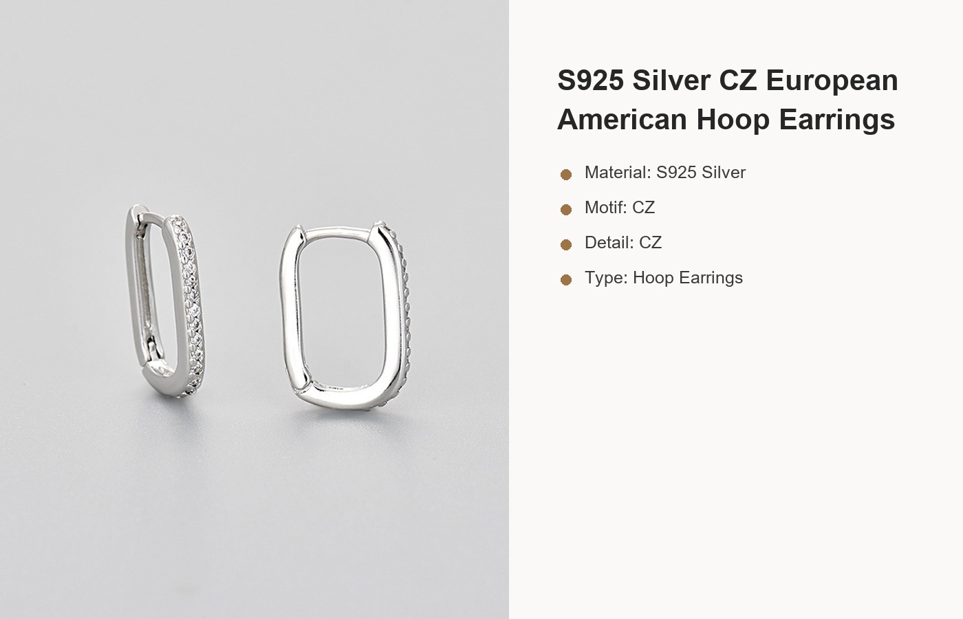 S925 Silver CZ European American Hoop Earrings detail image